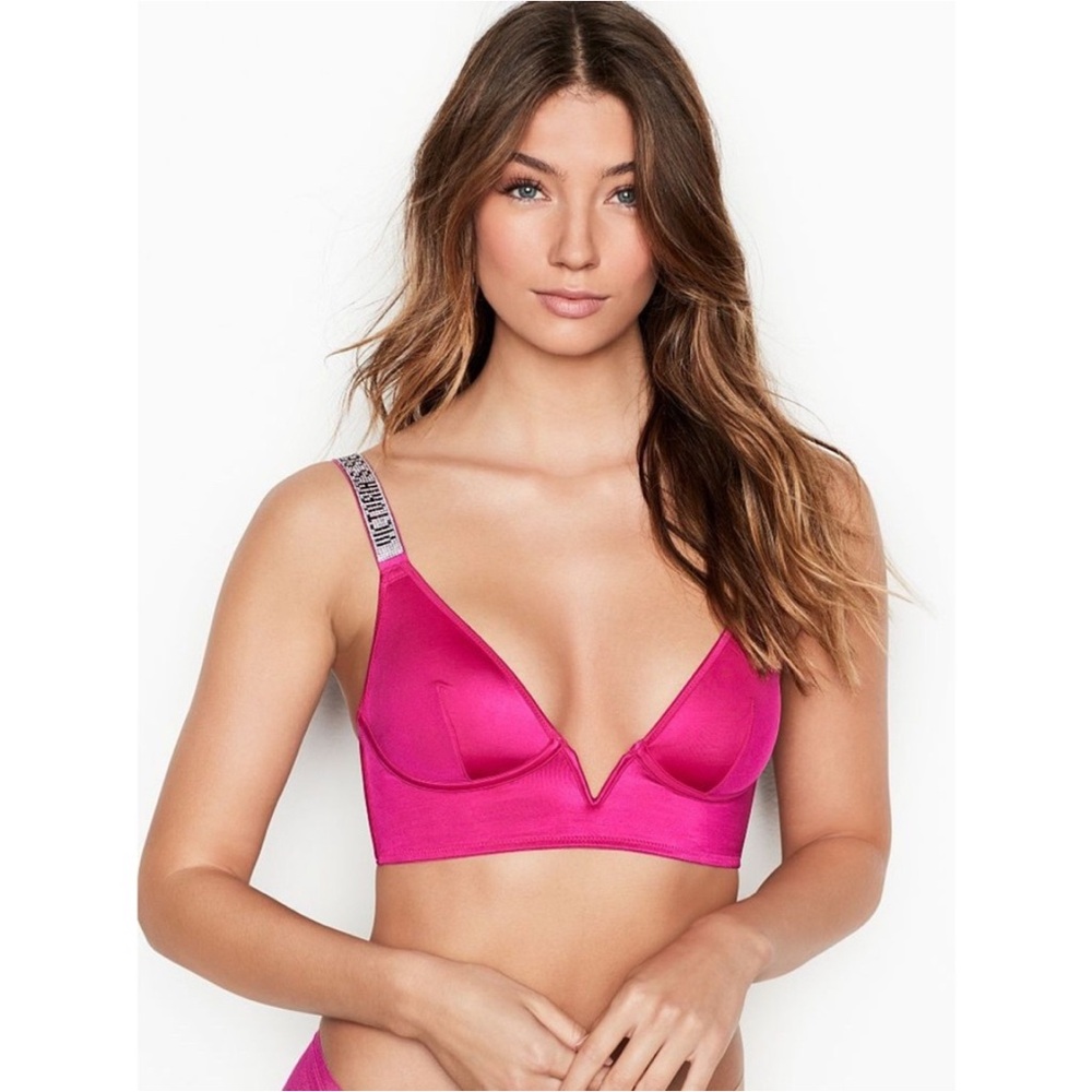 💕 VICTORIA’S SECRET very sexy v-wire long time bra in fuchsia pink satin size S